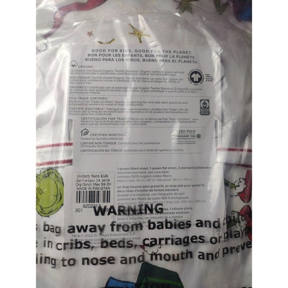 Pottery Barn ~Dr. Seuss's The Grinch & Max Organic Sheet Set Queen - Picture 6 of 6